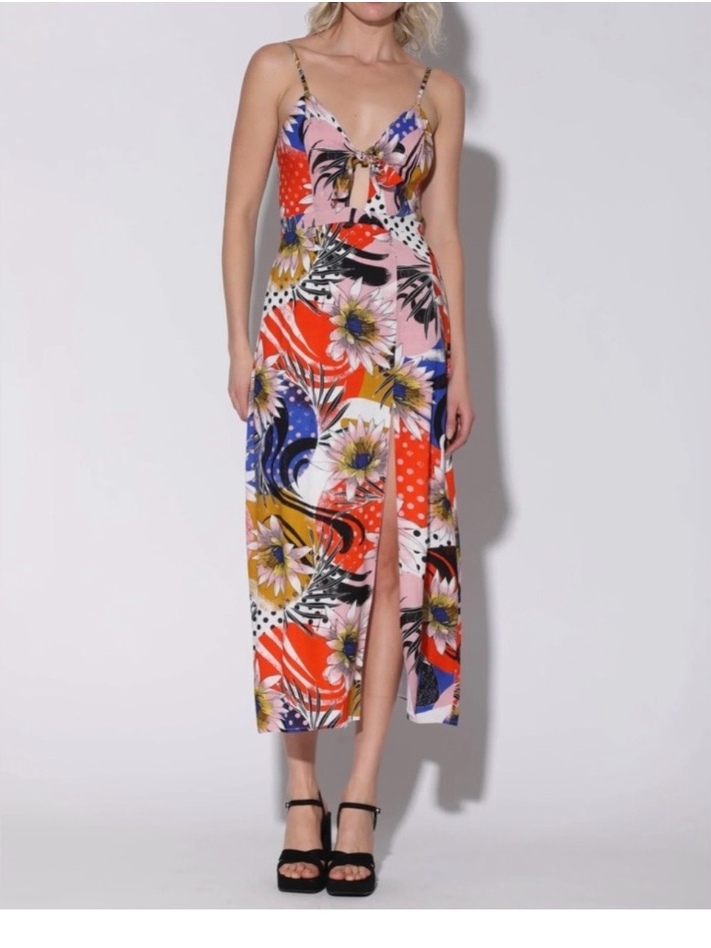 Walter Baker Orange Polka Floral Tie-Front Dress